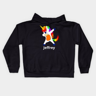 Jeffrey First Name Personalized Dabbing Unicorn Kids Hoodie